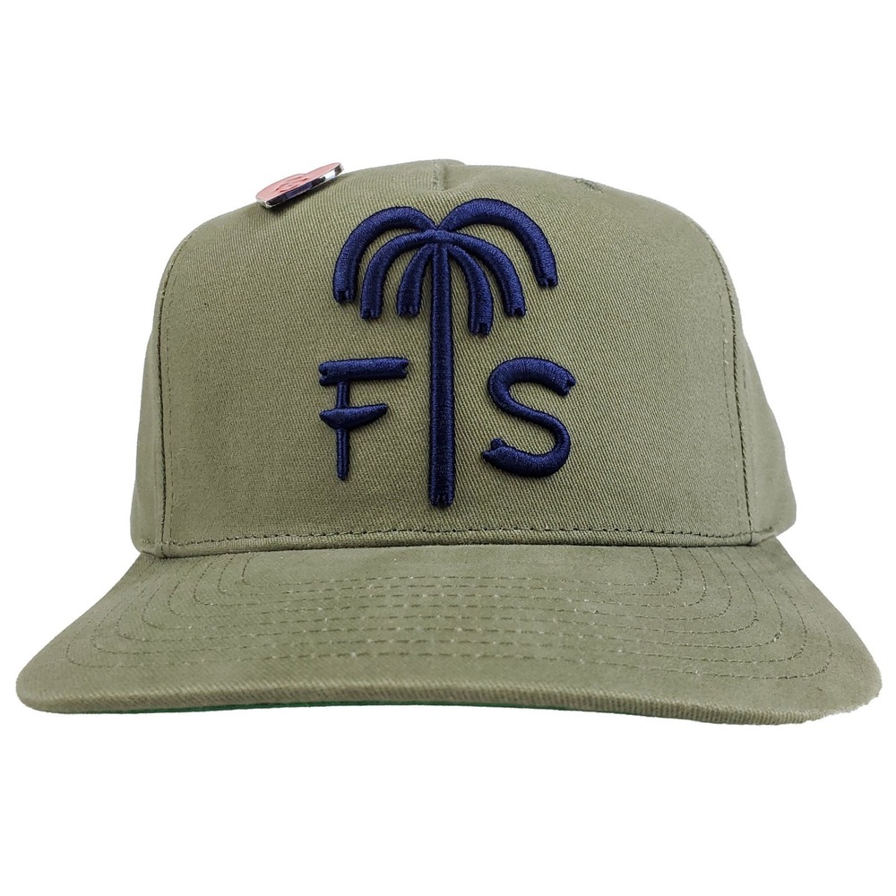 Fred Segal Mitchell & Ness Snapback Hat Cap 3D Logo Metal Pin Olive New